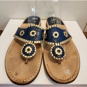 Jack Rogers "Navajo" Navy/Pewter Leather Whipstich Thong Sandals Sz.10 $138
